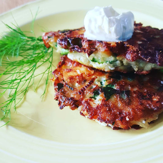 Fennel and fetta fritters with sour cream